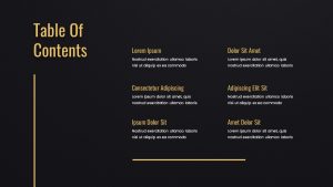 Black and Gold PPT Presentation Table of Contents