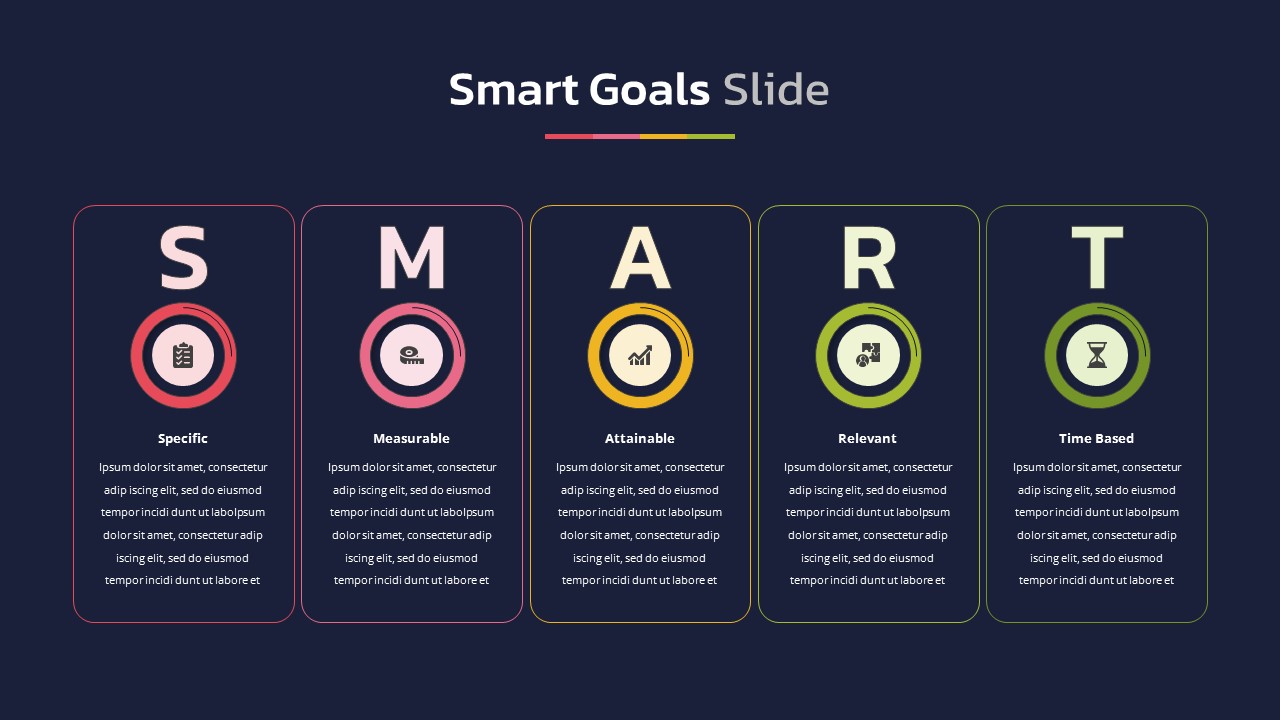 Business Restructure Smart Goals PowerPoint Template Dark