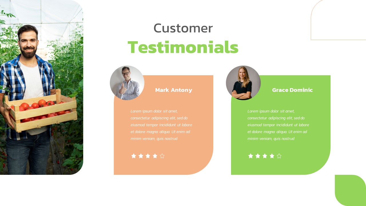 Farm PowerPoint template testimonials