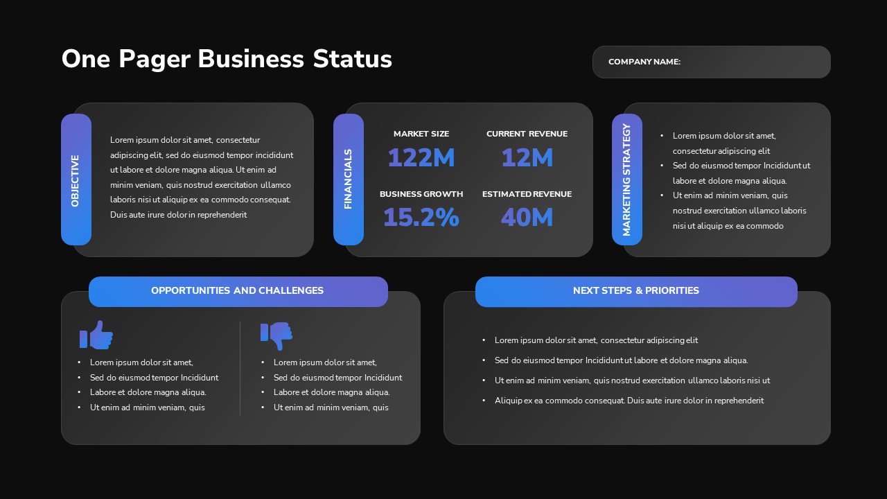 One Pager Business Status PowerPoint Templates