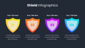 4 Items Shield Infographic PowerPoint Template Dark