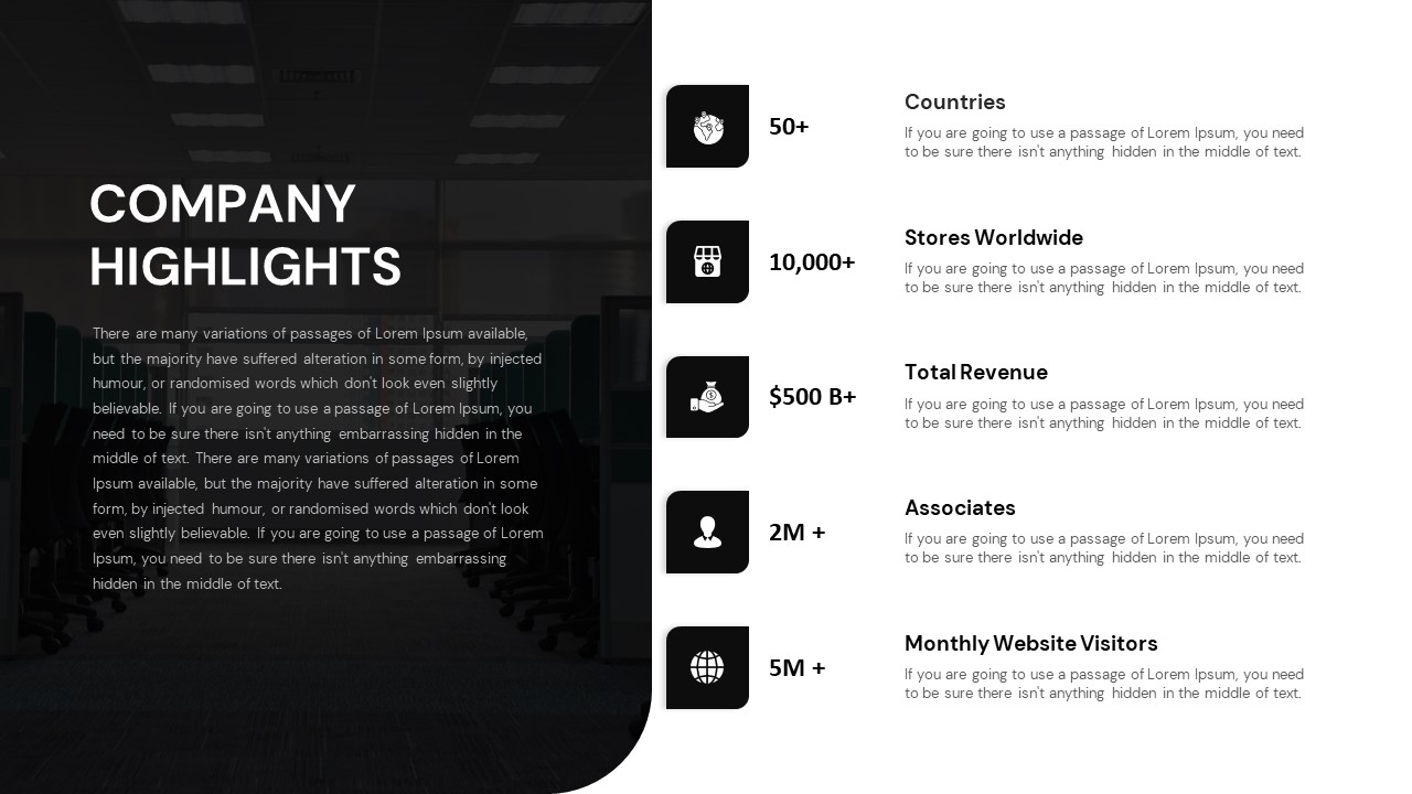Company Highlights PowerPoint Template Black and White