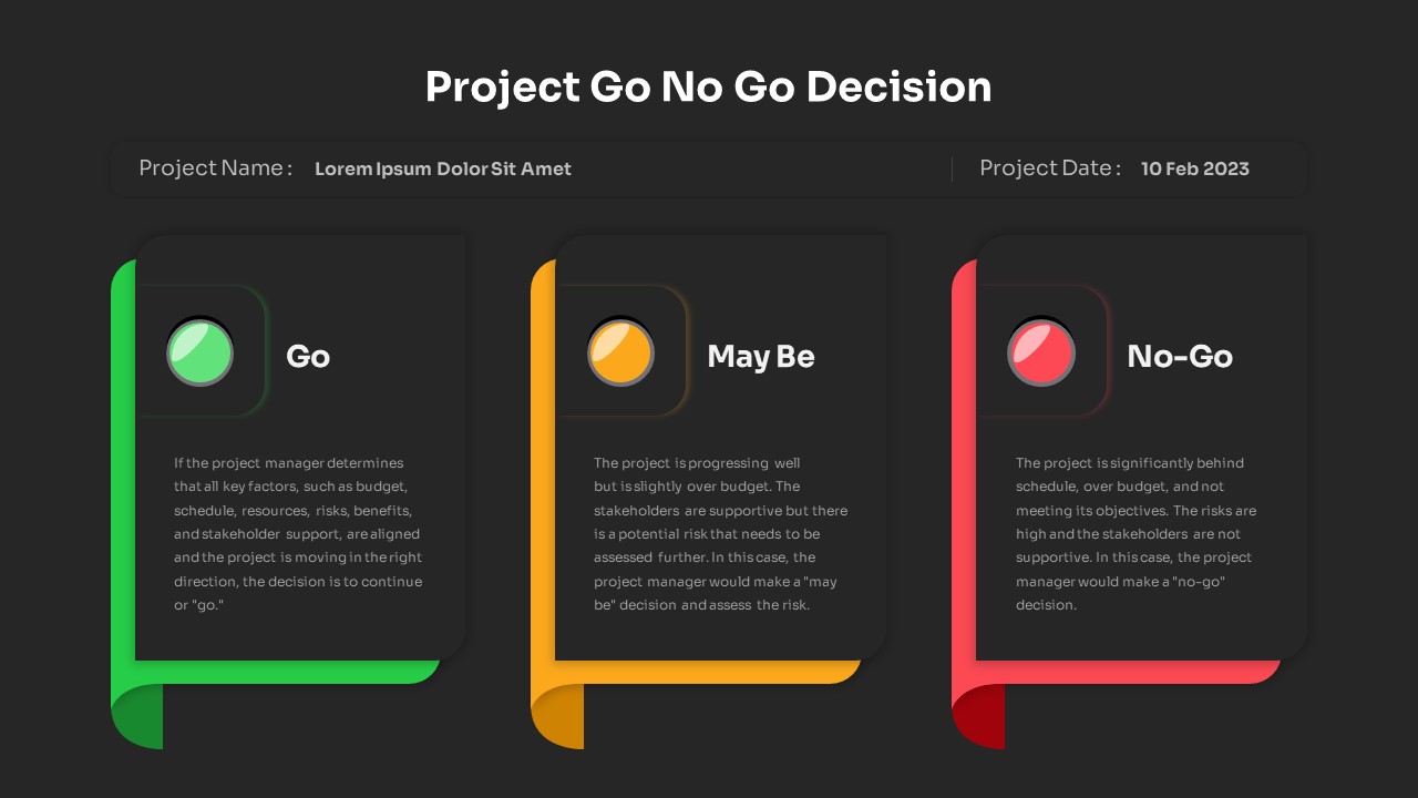 Project Go No-Go PowerPoint Template Dark