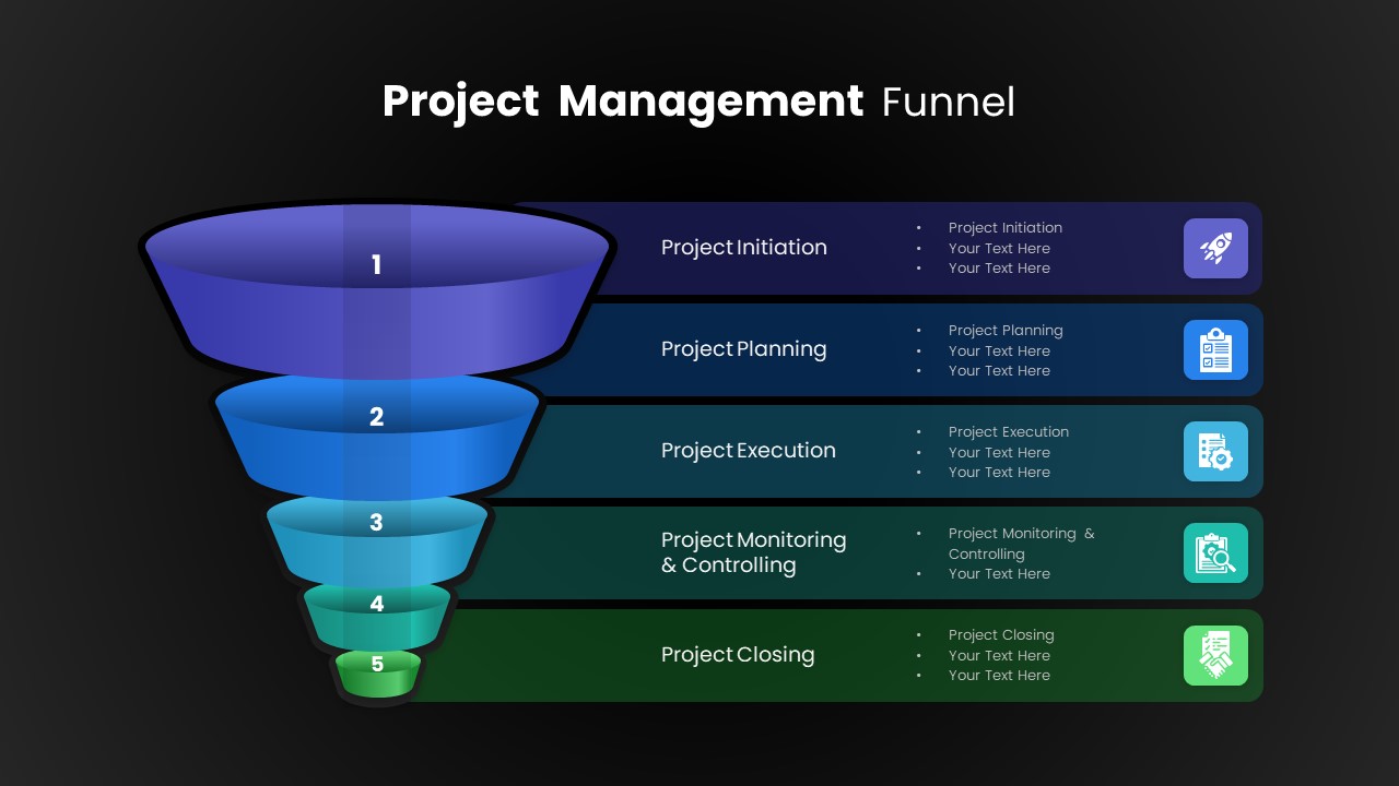 Project Management Funnel Template PowerPoint Dark