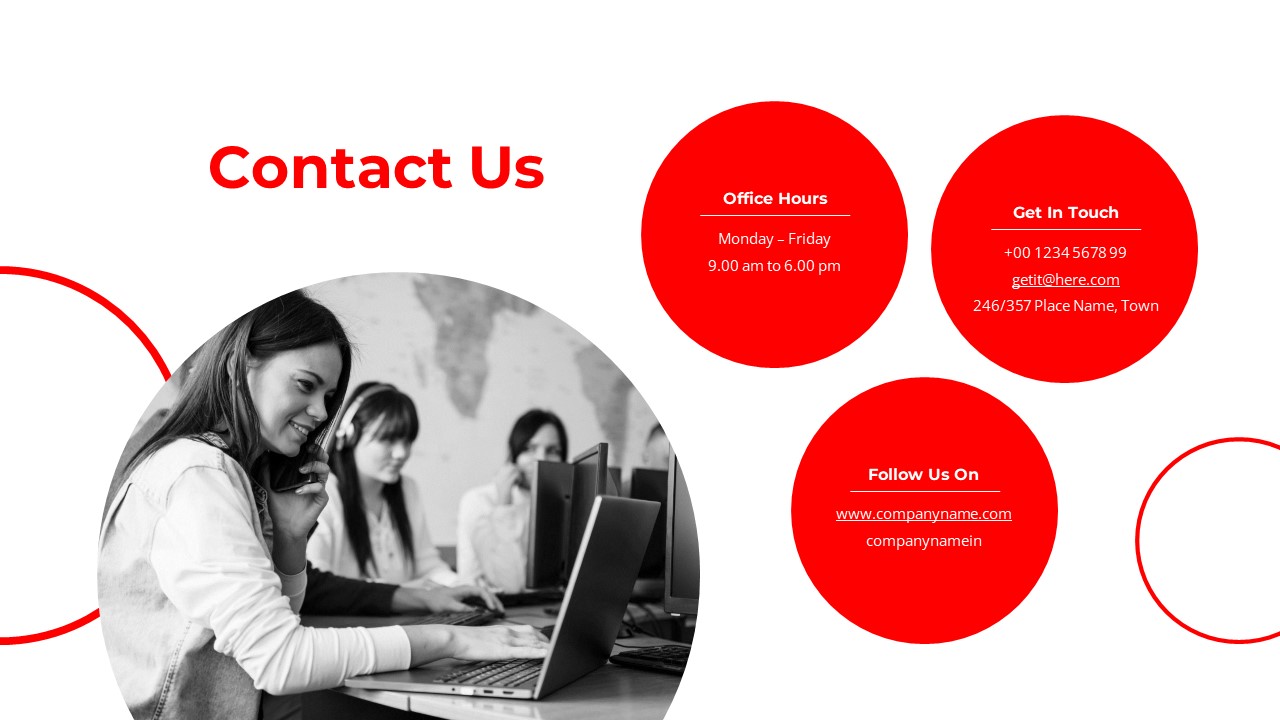 contact Red White PowerPoint slide