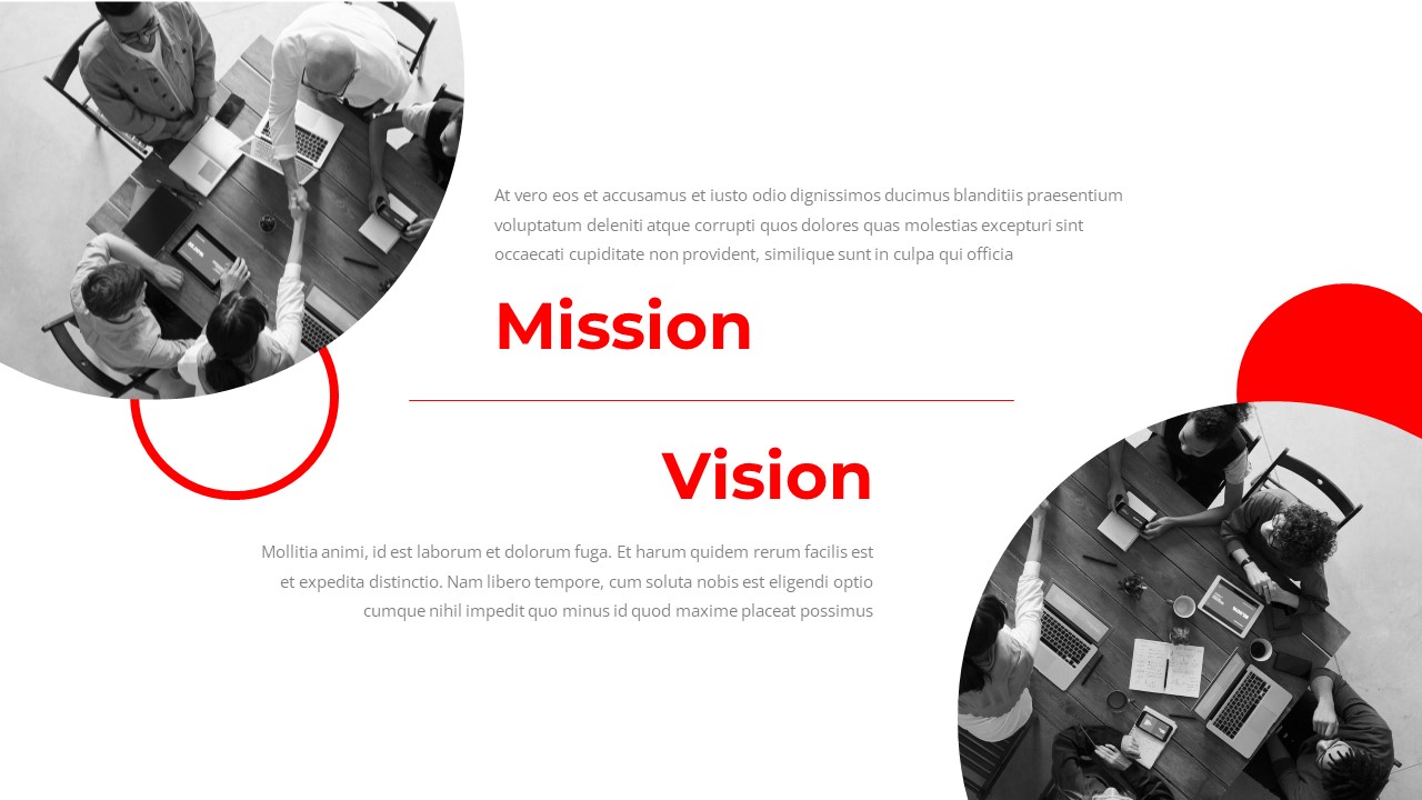 mission and vision Red White PowerPoint slide