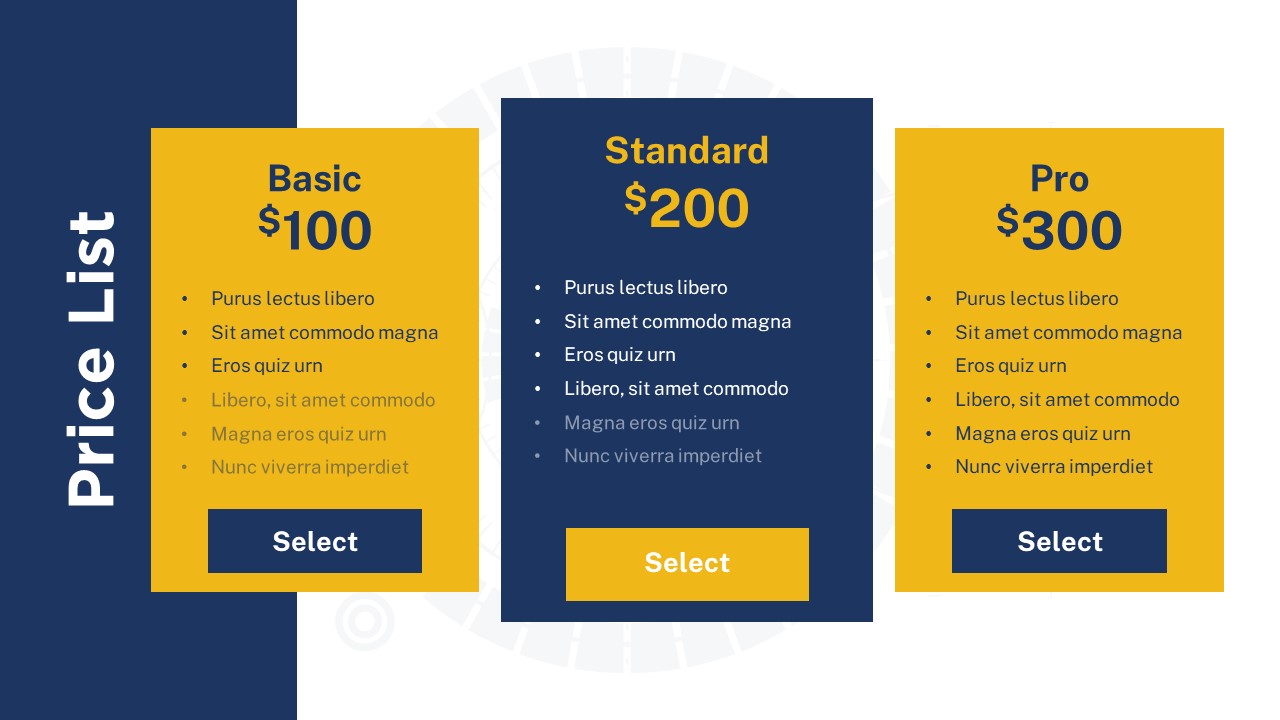 Navy pricing chart PowerPoint slide