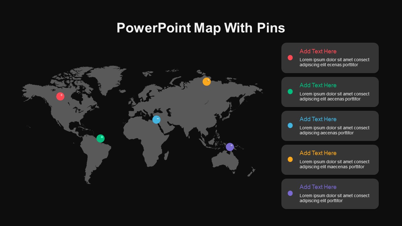 PowerPoint Map Template with Pins Dark