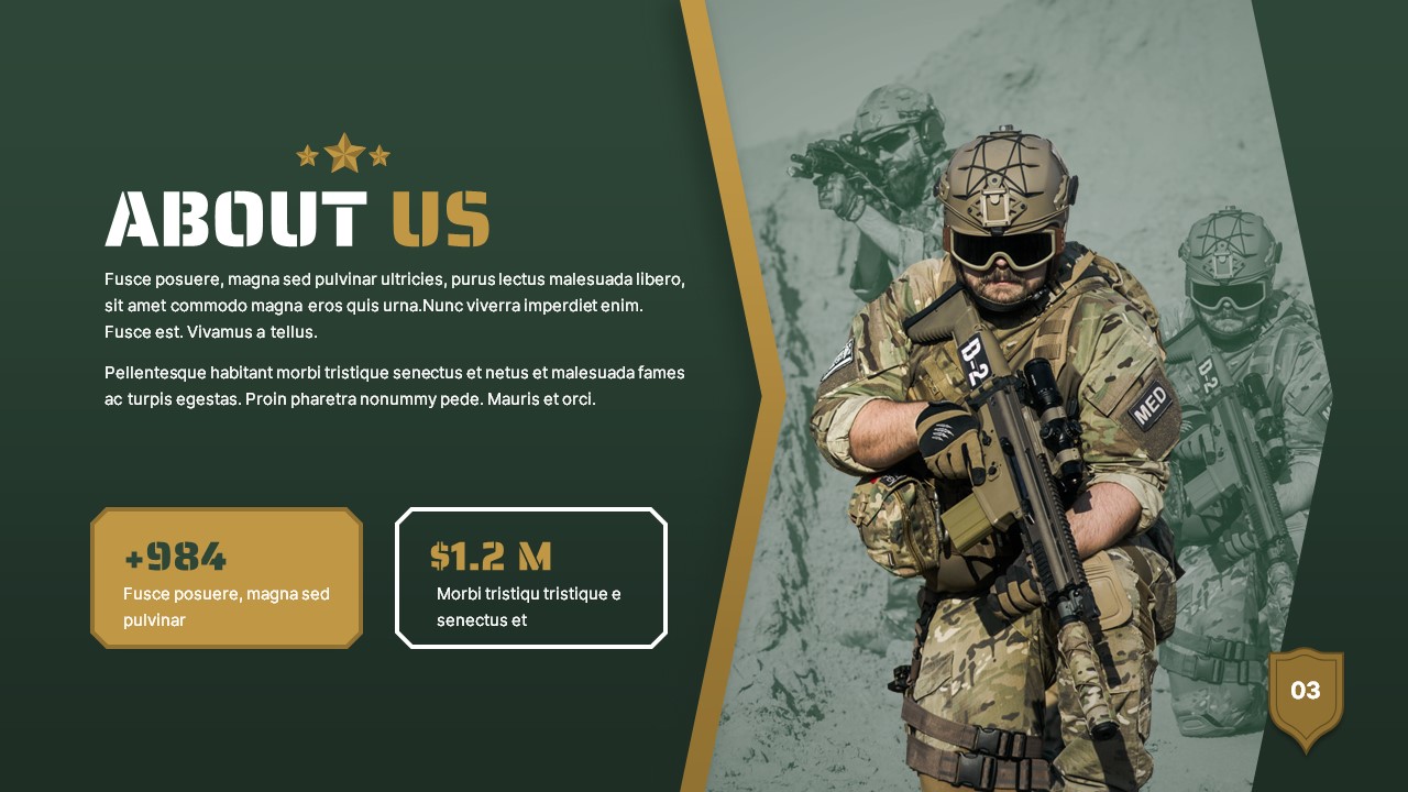 Free Army PowerPoint Template About Us Slide