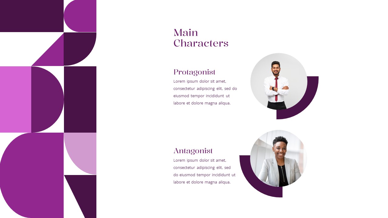 Free Book Review PowerPoint Template Main Characters Slide