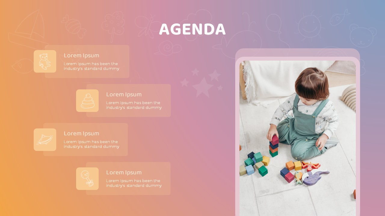 Kids Playing PowerPoint Theme Agenda Slide