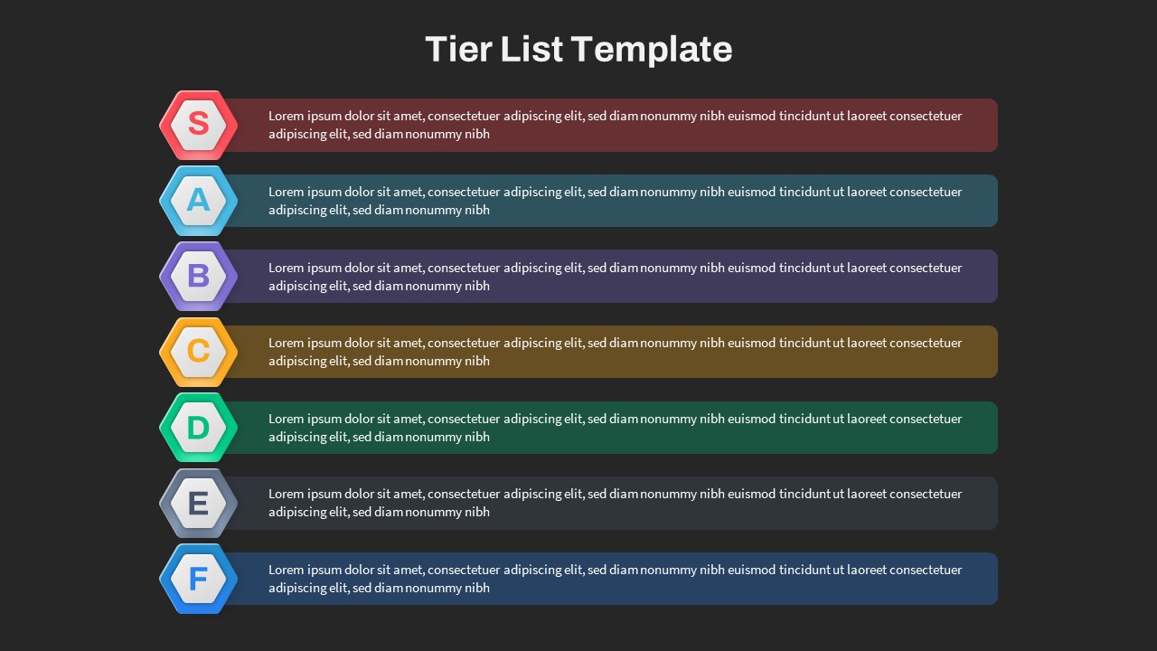 Tier List PPT Template Black Slide For Creating Presentations